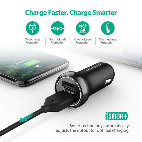 RAVPower , RP-PC086 17W iSmart Car Charger - Black. HADDAD | الحداد